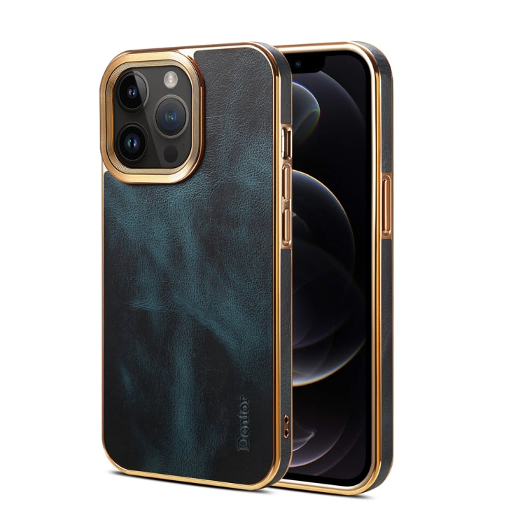 For iPhone 12 Pro Max Denior Oil Wax Cowhide Plating Phone Case(Blue) - iPhone 12 Pro Max Cases by Denior | Online Shopping UK | buy2fix