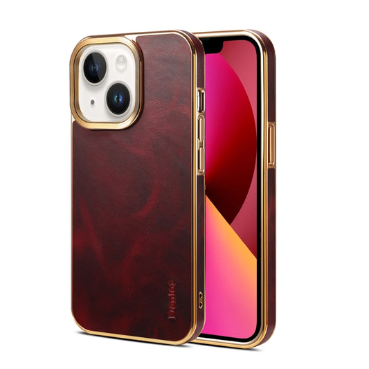 For iPhone 13 Denior Oil Wax Cowhide Plating Phone Case(Red) - iPhone 13 Cases by Denior | Online Shopping UK | buy2fix