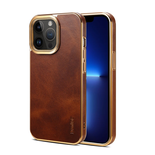 For iPhone 13 Pro Max Denior Oil Wax Cowhide Plating Phone Case(Brown) - iPhone 13 Pro Max Cases by Denior | Online Shopping UK | buy2fix