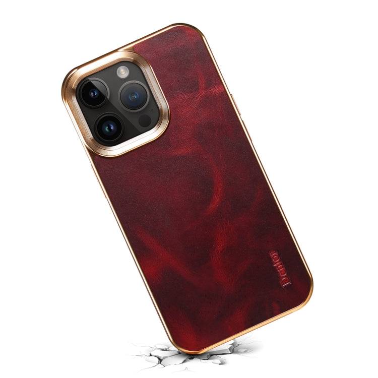 For iPhone 13 Pro Max Denior Oil Wax Cowhide Plating Phone Case(Red) - iPhone 13 Pro Max Cases by Denior | Online Shopping UK | buy2fix