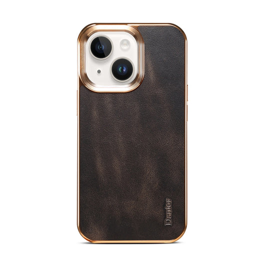For iPhone 14 Denior Oil Wax Cowhide Plating Phone Case(Black) - iPhone 14 Cases by Denior | Online Shopping UK | buy2fix