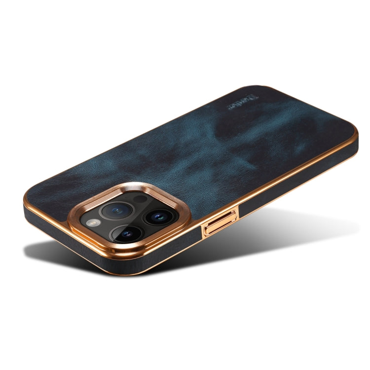 For iPhone 14 Denior Oil Wax Cowhide Plating Phone Case(Blue) - iPhone 14 Cases by Denior | Online Shopping UK | buy2fix
