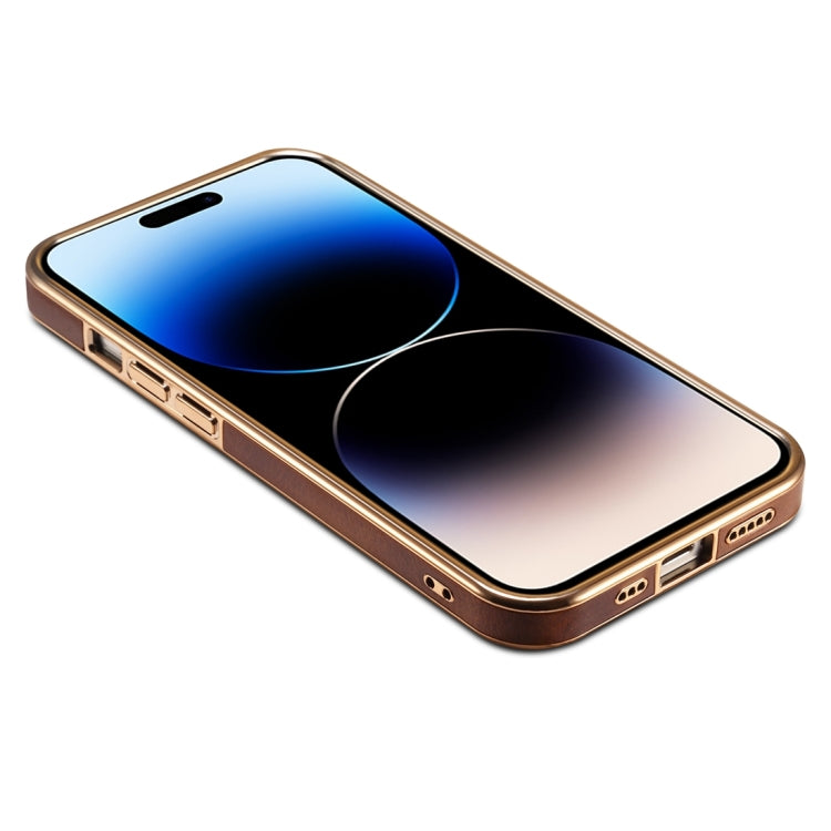 For iPhone 14 Denior Oil Wax Cowhide Plating Phone Case(Blue) - iPhone 14 Cases by Denior | Online Shopping UK | buy2fix