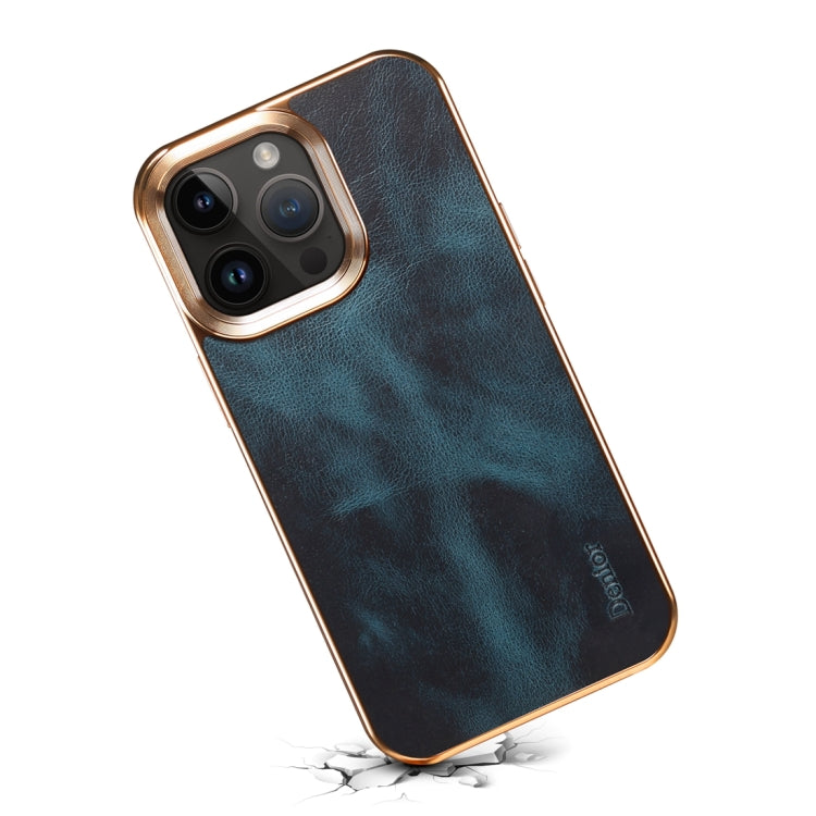 For iPhone 14 Denior Oil Wax Cowhide Plating Phone Case(Blue) - iPhone 14 Cases by Denior | Online Shopping UK | buy2fix