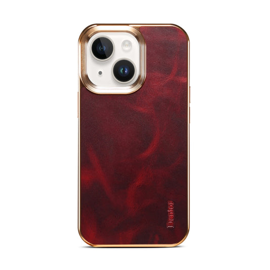 For iPhone 14 Plus Denior Oil Wax Cowhide Plating Phone Case(Red) - iPhone 14 Plus Cases by Denior | Online Shopping UK | buy2fix