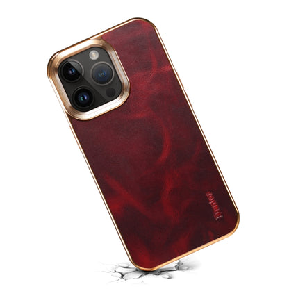For iPhone 15 Pro Max Denior Oil Wax Cowhide Plating Phone Case(Red) by Denior