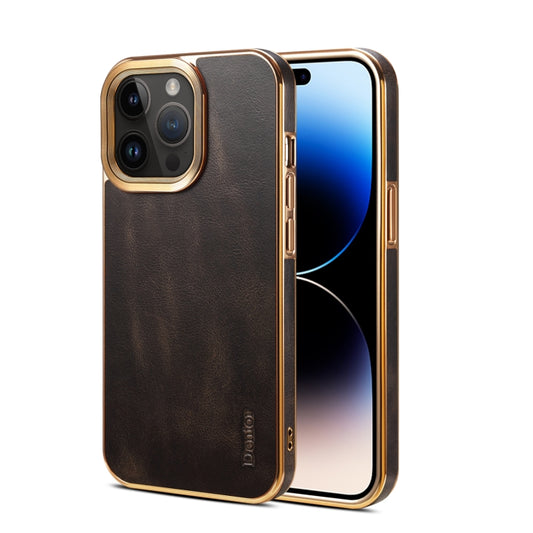 For iPhone 15 Pro Denior Oil Wax Cowhide Plating Phone Case(Black) - iPhone 15 Pro Cases by Denior | Online Shopping UK | buy2fix