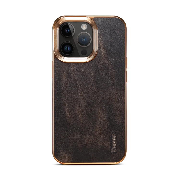 For iPhone 15 Pro Denior Oil Wax Cowhide Plating Phone Case(Black) - iPhone 15 Pro Cases by Denior | Online Shopping UK | buy2fix