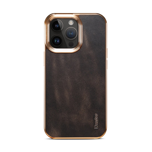 For iPhone 15 Pro Denior Oil Wax Cowhide Plating Phone Case(Black) - iPhone 15 Pro Cases by Denior | Online Shopping UK | buy2fix