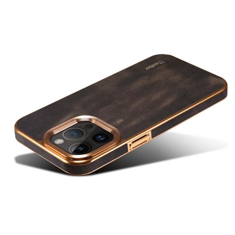 For iPhone 15 Pro Denior Oil Wax Cowhide Plating Phone Case(Black) - iPhone 15 Pro Cases by Denior | Online Shopping UK | buy2fix