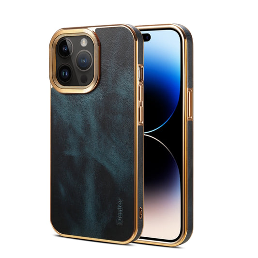 For iPhone 15 Pro Denior Oil Wax Cowhide Plating Phone Case(Blue) - iPhone 15 Pro Cases by Denior | Online Shopping UK | buy2fix