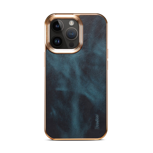 For iPhone 15 Pro Denior Oil Wax Cowhide Plating Phone Case(Blue) - iPhone 15 Pro Cases by Denior | Online Shopping UK | buy2fix