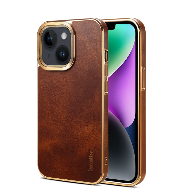 For iPhone 15 Denior Oil Wax Cowhide Plating Phone Case(Brown) - iPhone 15 Cases by Denior | Online Shopping UK | buy2fix