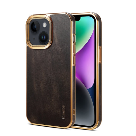 For iPhone 15 Denior Oil Wax Cowhide Plating Phone Case(Black)