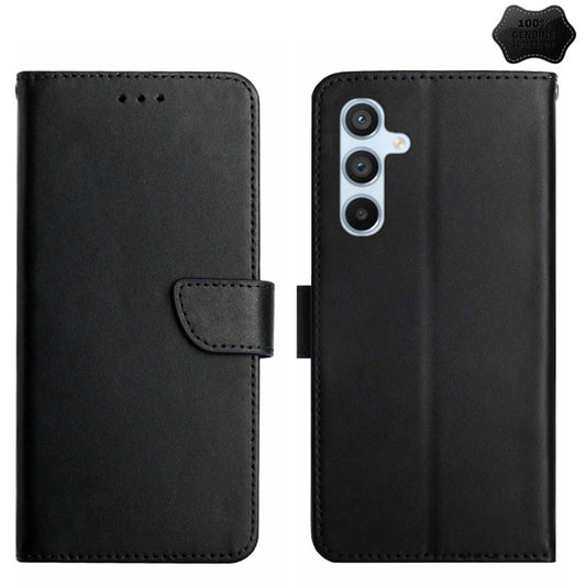 For Samsung Galaxy S23 FE 5G HT02 Genuine Leather Fingerprint-proof Flip Phone Case(Black) - Galaxy S23 FE 5G Cases by buy2fix | Online Shopping UK | buy2fix