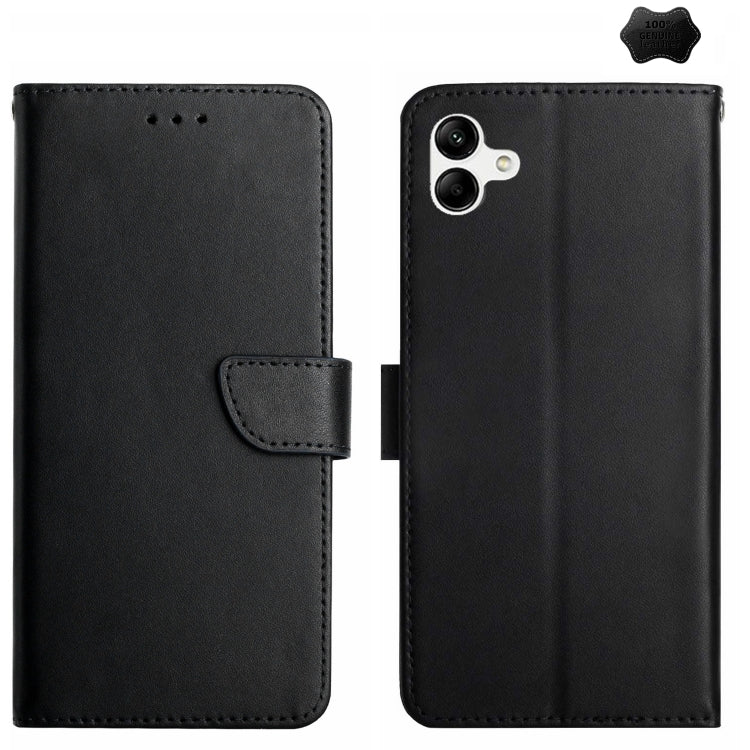 For Samsung Galaxy A05 HT02 Genuine Leather Fingerprint-proof Flip Phone Case(Black) - Galaxy Phone Cases by buy2fix | Online Shopping UK | buy2fix
