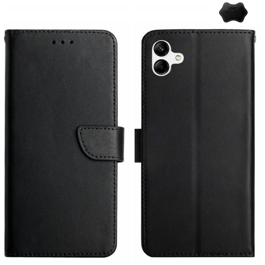 For Samsung Galaxy A05 HT02 Genuine Leather Fingerprint-proof Flip Phone Case(Black) - Galaxy Phone Cases by buy2fix | Online Shopping UK | buy2fix