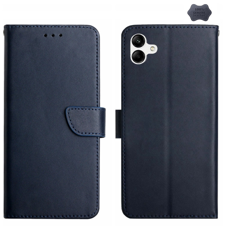 For Samsung Galaxy A05 HT02 Genuine Leather Fingerprint-proof Flip Phone Case(Blue) - Galaxy Phone Cases by buy2fix | Online Shopping UK | buy2fix