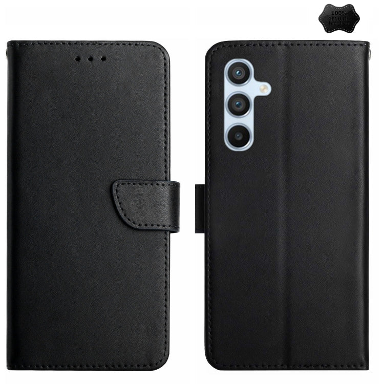 For Samsung Galaxy A05s HT02 Genuine Leather Fingerprint-proof Flip Phone Case(Black) - Galaxy Phone Cases by buy2fix | Online Shopping UK | buy2fix