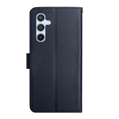 For Samsung Galaxy S24+ 5G HT02 Genuine Leather Fingerprint-proof Flip Phone Case(Blue) - Galaxy S24+ 5G Cases by buy2fix | Online Shopping UK | buy2fix