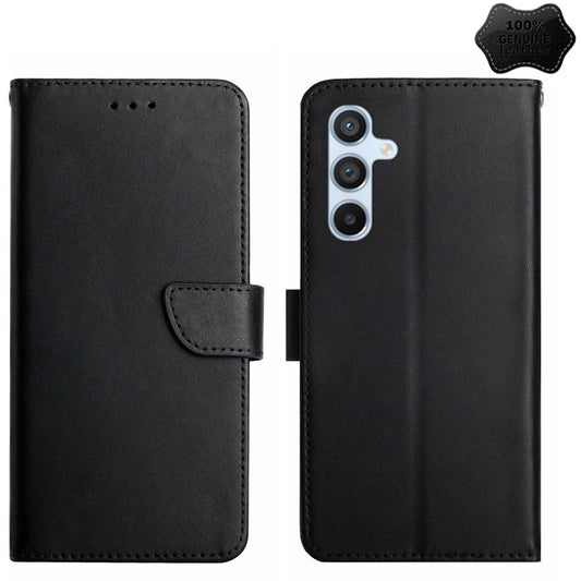 For Samsung Galaxy A55 5G HT02 Genuine Leather Fingerprint-proof Flip Phone Case(Black) - Galaxy Phone Cases by buy2fix | Online Shopping UK | buy2fix
