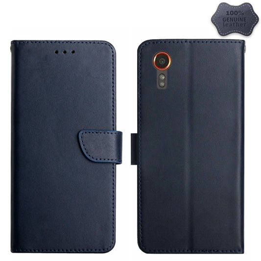 For Samsung Galaxy Xcover 7 5G HT02 Genuine Leather Fingerprint-proof Flip Phone Case(Blue) - Galaxy Phone Cases by buy2fix | Online Shopping UK | buy2fix