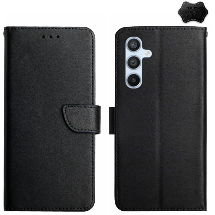 For Samsung Galaxy M55 5G HT02 Genuine Leather Fingerprint-proof Flip Phone Case(Black) by buy2fix
