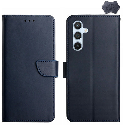 For Samsung Galaxy M55 5G HT02 Genuine Leather Fingerprint-proof Flip Phone Case(Blue) - Galaxy Phone Cases by buy2fix | Online Shopping UK | buy2fix