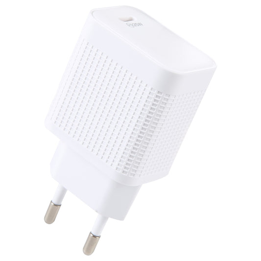 LZ-106PD 25W USB-C / Type-C Ports Plaid Pattern Travel Charger, EU Plug(White) by buy2fix