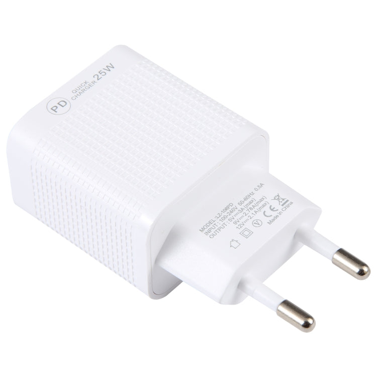 LZ-106PD 25W USB-C / Type-C Ports Plaid Pattern Travel Charger, EU Plug(White) by buy2fix