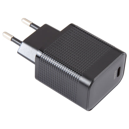 LZ-106PD 25W USB-C / Type-C Ports Plaid Pattern Travel Charger, EU Plug(Black) by buy2fix
