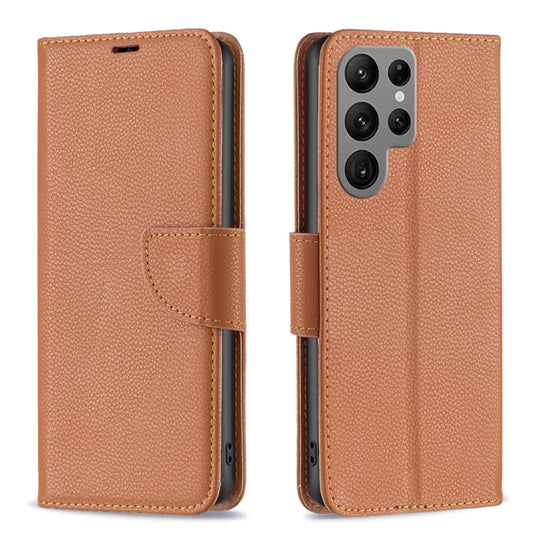 For Samsung Galaxy S24 Ultra 5G Litchi Texture Pure Color Flip Leather Phone Case(Brown)