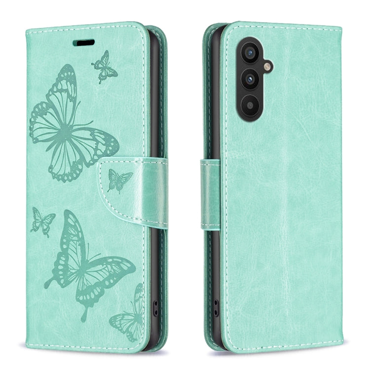 For Samsung Galaxy A25 5G Embossing Two Butterflies Pattern Leather Phone Case(Green) by buy2fix