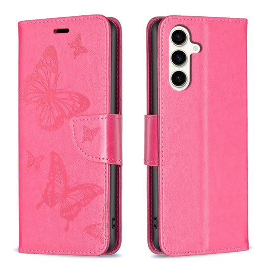 For Samsung Galaxy S23 FE 5G Embossing Two Butterflies Pattern Leather Phone Case(Rose Red)