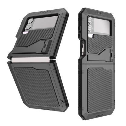 For Samsung Galaxy Z Flip4 LK Metal Shockproof Life Waterproof Dustproof Phone Case with Folding Holder(Black) - Galaxy Z Flip4 5G Cases by buy2fix | Online Shopping UK | buy2fix