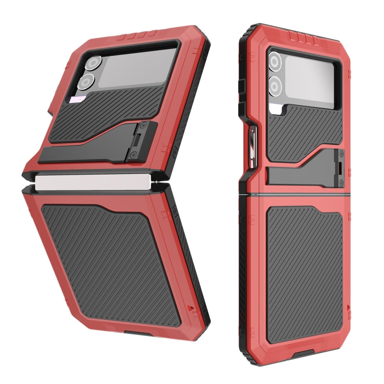 For Samsung Galaxy Z Flip4 LK Metal Shockproof Life Waterproof Dustproof Phone Case with Folding Holder(Red) - Galaxy Z Flip4 5G Cases by buy2fix | Online Shopping UK | buy2fix