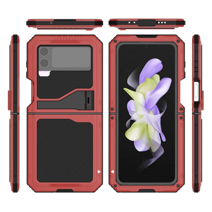 For Samsung Galaxy Z Flip4 LK Metal Shockproof Life Waterproof Dustproof Phone Case with Folding Holder(Red) - Galaxy Z Flip4 5G Cases by buy2fix | Online Shopping UK | buy2fix