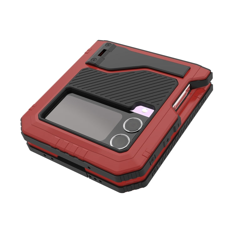 For Samsung Galaxy Z Flip4 LK Metal Shockproof Life Waterproof Dustproof Phone Case with Folding Holder(Red) - Galaxy Z Flip4 5G Cases by buy2fix | Online Shopping UK | buy2fix