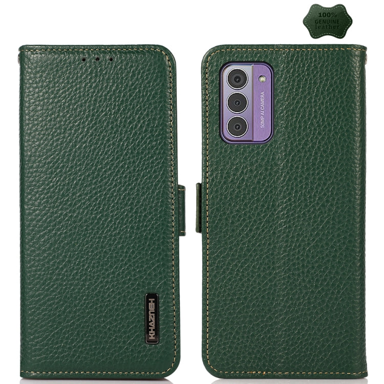 For Nokia G42 KHAZNEH Side-Magnetic Litchi Genuine Leather RFID Phone Case(Green) - Nokia Cases by buy2fix | Online Shopping UK | buy2fix