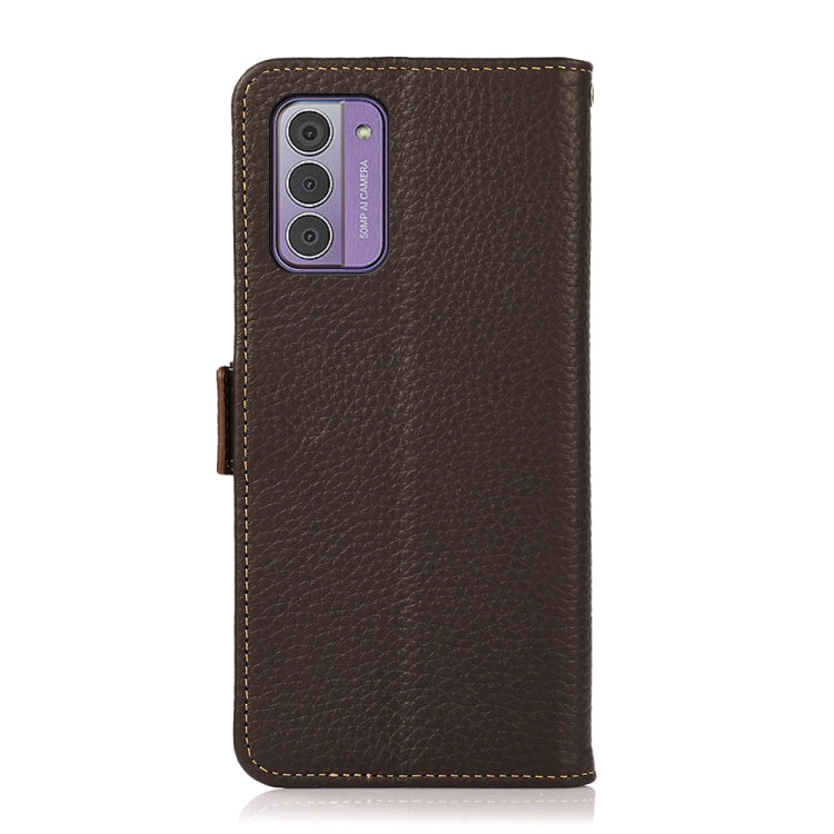 For Nokia G42 KHAZNEH Side-Magnetic Litchi Genuine Leather RFID Phone Case(Brown) - Nokia Cases by buy2fix | Online Shopping UK | buy2fix