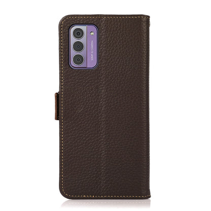 For Nokia G42 KHAZNEH Side-Magnetic Litchi Genuine Leather RFID Phone Case(Brown) - Nokia Cases by buy2fix | Online Shopping UK | buy2fix