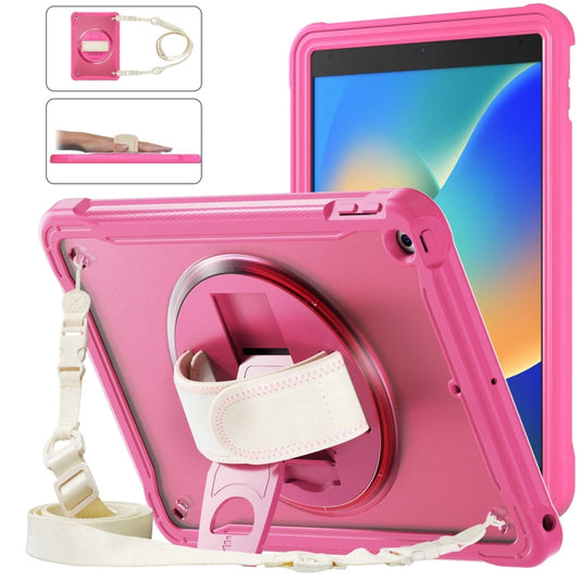 For iPad 10.2 2021 / 2020 / 2019 Heavy Duty Hybrid Tablet Case with Hand Grip & Strap(Rose Red) - iPad 10.2 Cases by buy2fix | Online Shopping UK | buy2fix