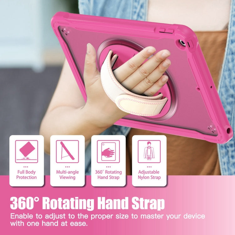 For iPad 10.2 2021 / 2020 / 2019 Heavy Duty Hybrid Tablet Case with Hand Grip & Strap(Rose Red) - iPad 10.2 Cases by buy2fix | Online Shopping UK | buy2fix