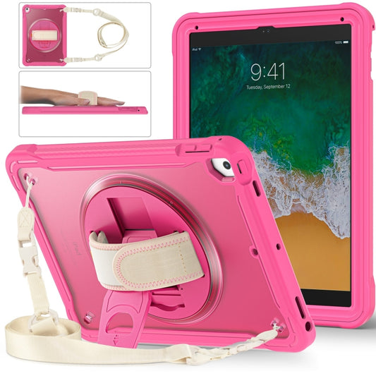 For iPad Air / Air 2 / 9.7 2018 / 2017 Heavy Duty Hybrid Tablet Case with Hand Grip & Strap(Rose Red) - iPad 9.7 (2018) & (2017) Cases by buy2fix | Online Shopping UK | buy2fix