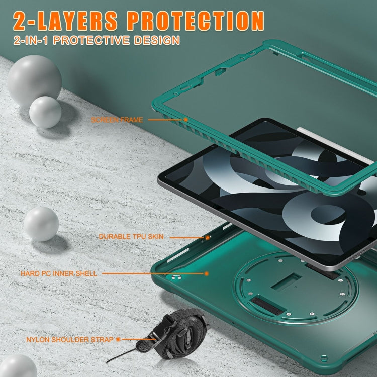 For iPad Air 2022 10.9 / Pro 11 2022 Heavy Duty Hybrid Tablet Case with Hand Grip & Strap(Dark Green) - iPad Air (2022) / (2020) 10.9 Cases by buy2fix | Online Shopping UK | buy2fix