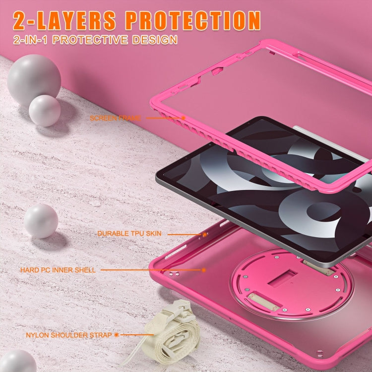 For iPad Air 2022 10.9 / Pro 11 2022 Heavy Duty Hybrid Tablet Case with Hand Grip & Strap(Rose Red) - iPad Air (2022) / (2020) 10.9 Cases by buy2fix | Online Shopping UK | buy2fix