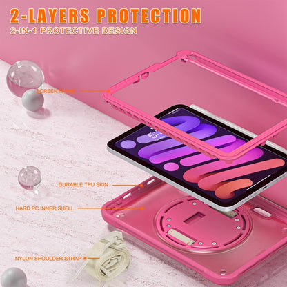 For iPad mini 6 / mini 2024 Heavy Duty Hybrid Tablet Case with Hand Grip & Strap(Rose Red) - iPad mini 2024 Cases by buy2fix | Online Shopping UK | buy2fix