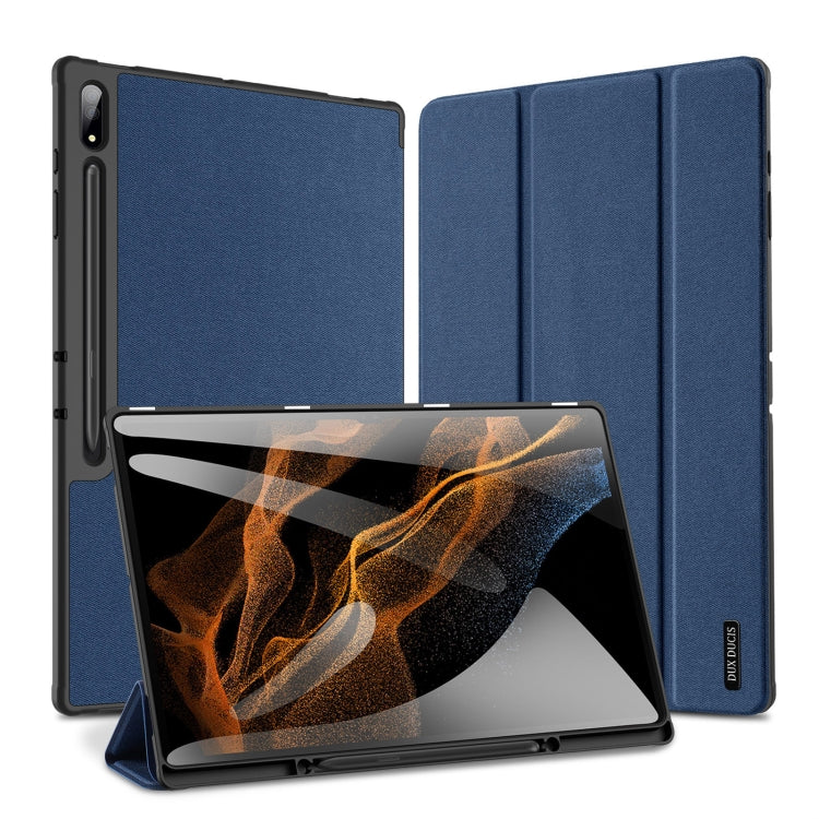 For Samsung Galaxy Tab S10 Ultra / S9 Ultra DUX DUCIS Domo Series Cloth Texture Magnetic Leather Tablet Case(Blue) - Tab S10 Ultra Cases by DUX DUCIS | Online Shopping UK | buy2fix