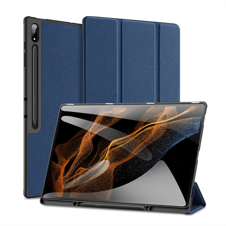 For Samsung Galaxy Tab S10 Ultra / S9 Ultra DUX DUCIS Domo Series Cloth Texture Magnetic Leather Tablet Case(Blue) - Tab S10 Ultra Cases by DUX DUCIS | Online Shopping UK | buy2fix