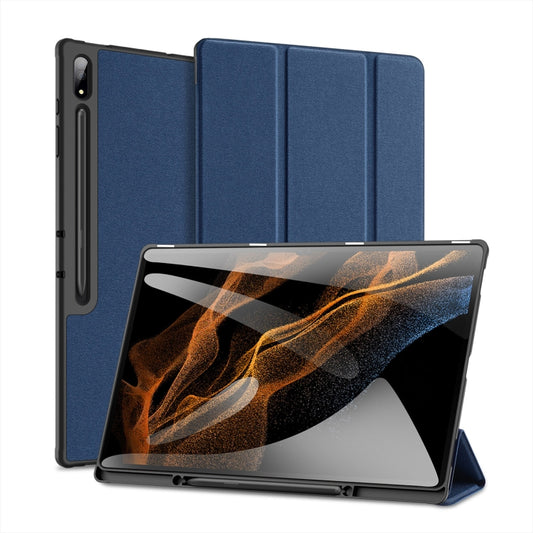 For Samsung Galaxy Tab S10 Ultra / S9 Ultra DUX DUCIS Domo Series Cloth Texture Magnetic Leather Tablet Case(Blue) - Tab S10 Ultra Cases by DUX DUCIS | Online Shopping UK | buy2fix
